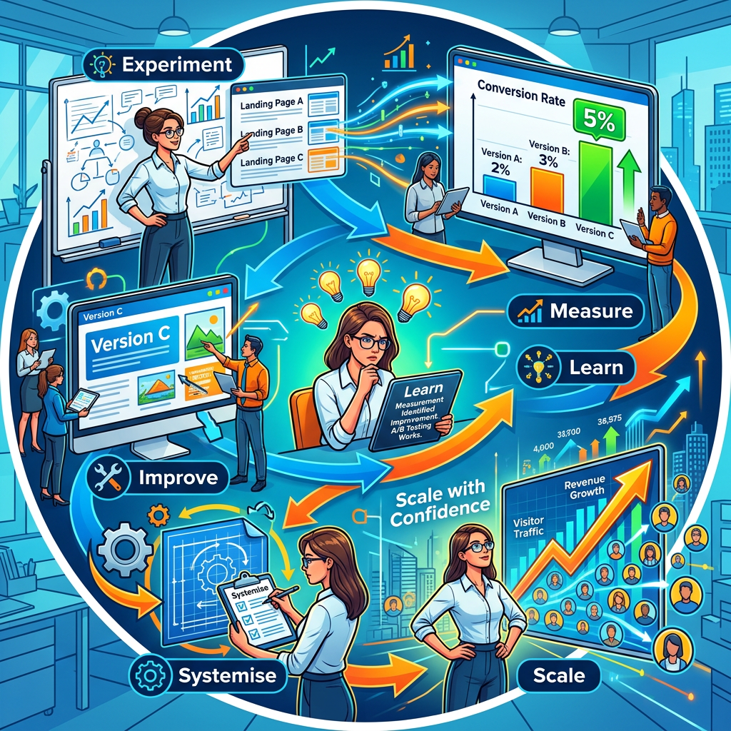 Entrepreneur testing landing pages to scale conversion improvements