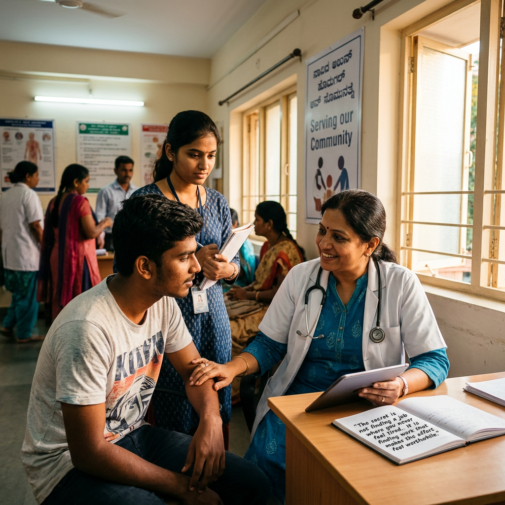 Doctor consulting with a young man in a community clinic