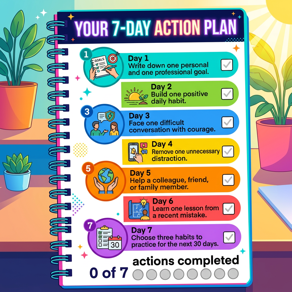 Seven-day action plan with daily personal growth steps